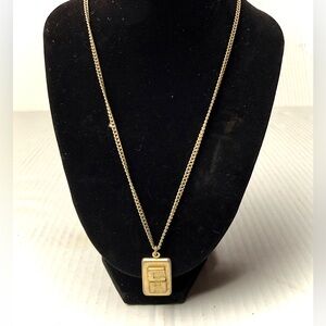 Vintage Gold Plated “C H” Pendant Necklace Rectangle Dangle Jewelry 70s Retro